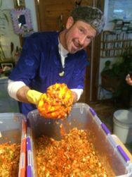 The kimchi is releasing juices and ready for jars!