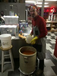 The quartz point was a big beauty. It did its job to stop the ferment from
crawling out of the crock. More fancy than a river rock!!