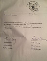 Master Gardeners Certificate of measurement - August 21