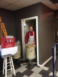 Rolling out a crock of Golden Fire Kimchi
our “signiture” blend containing turmeric, cracked black pepper and a hit of
habenero just to add a “spank” so we dont eat it too fast!