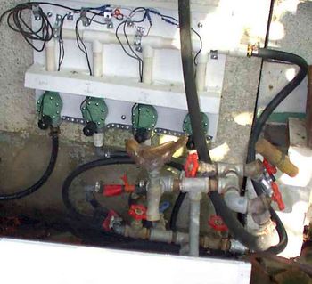 All our plumbing connects directly to our water “tree” as well as to the timed
solenoids (which we take indoors to avoid freezing).