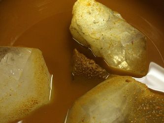 Three nice quartz crystals were used as weights